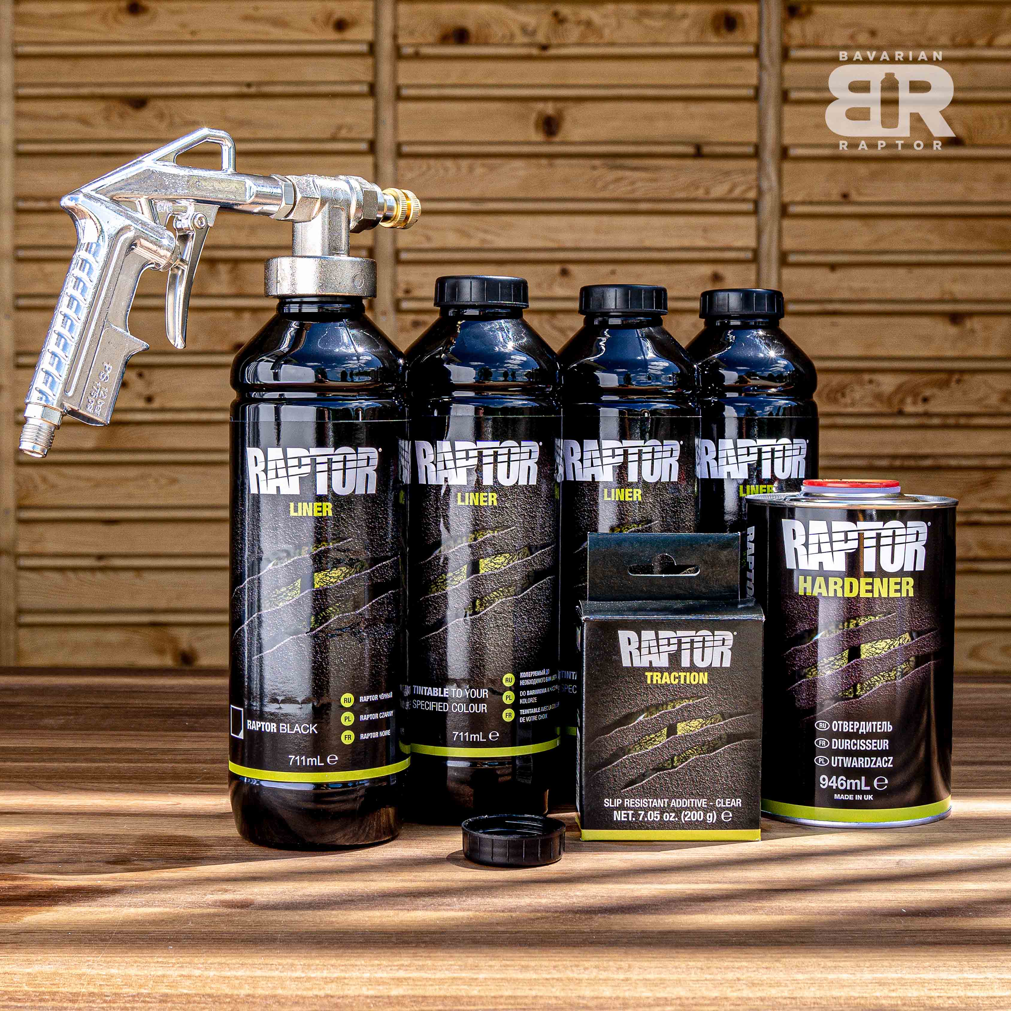 Set of 4 Raotor Liner, Hardener and Spraygun.